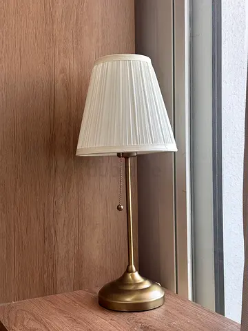 IKEA Brass Table Lamp with Pleated White Shade, Excellent Condition