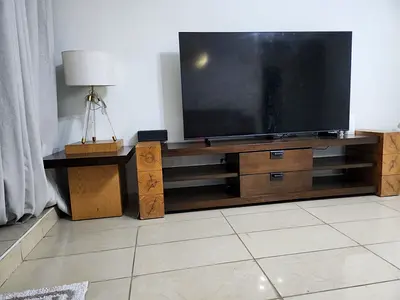 Solid Wood TV Entertainment Unit with Side Tables - Good Condition