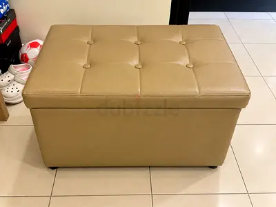 Beige Leather Storage Bench