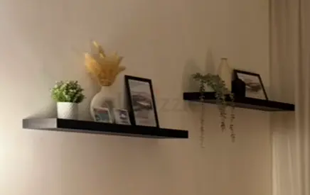 Set of 2 Black Floating Wall Shelves - Minimalist Display Shelves