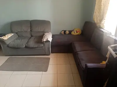 L-shaped sectional sofa + 2-seater couch, used - good condition