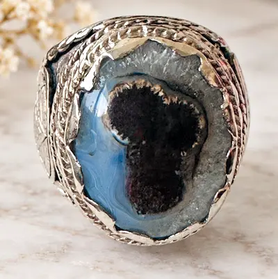 Yemeni Musawwar Sulaimani Aqeeq Silver Ring
