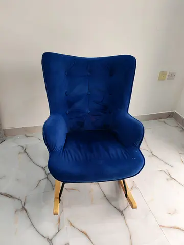 Blue Velvet Accent Rocking Chair with Gold Legs