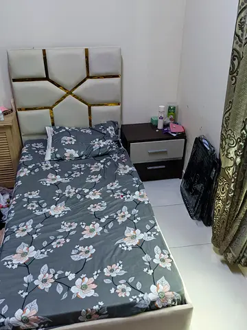 Single bed with upholstered headboard and bedside drawer - good condition