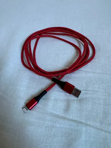 Red braided USB-A to Lightning cable