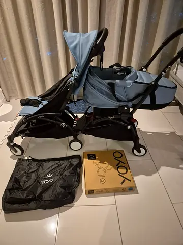 YoYo pram stroller with aqua bassinet, seat and double connection seat