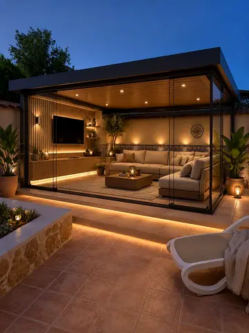 Modern Outdoor Glass Garden Gazebo with Integrated Lighting
