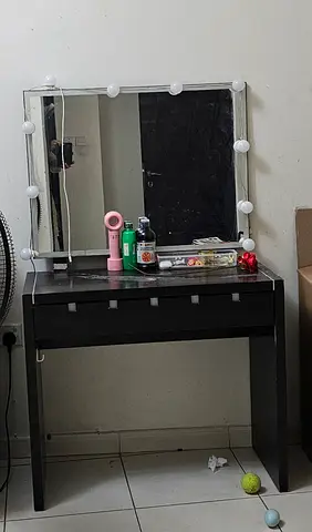 Simple black dressing table with mirror - good condition