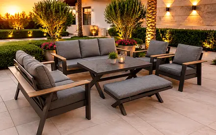 Outdoor 6-piece Patio Seating Set with Coffee Table and Cushions