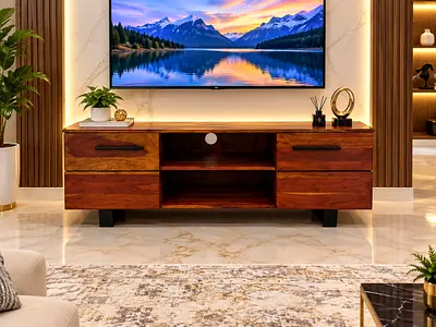 Marina solid Wood Tv table with storage