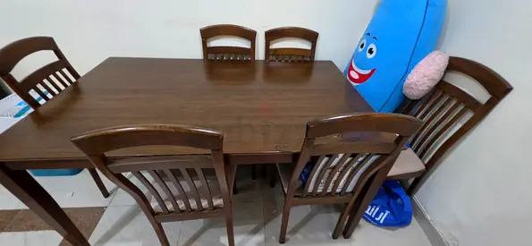 Solid Wood 6-Seater Dining Table with Chairs - Good Condition, Bed dressing table and side tables