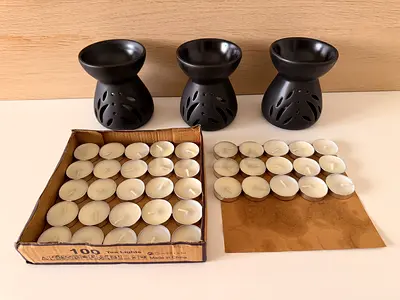 3 Black Ceramic Oil Burners + 40+ Tea-Light Candles
