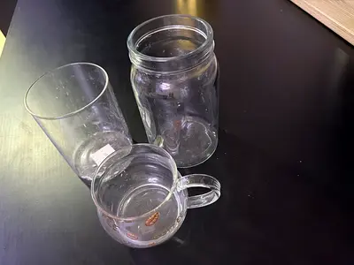 Set of 3 Glass Jars and Mugs - Used Kitchen Glassware