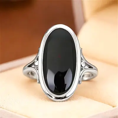 Unisex Original Stainless Steel Black Onyx Signet Rings