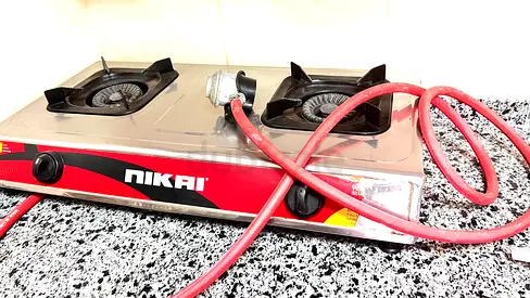 Nikai 2-Burner Stainless Steel Gas Stove with Hose - and Regulator-Good Working Condition