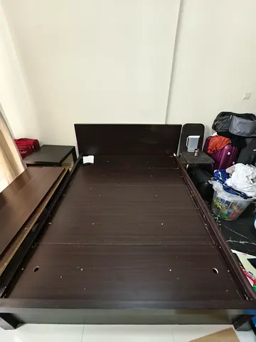 Dark Wood Double Bed Frame with Headboard 160 X 200