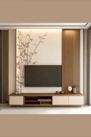 Modern Minimalist Entertainment Center with Wood Finish