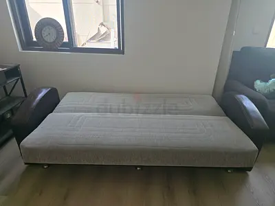 Grey Fabric Sofa Bed - Single/Double Pull-out