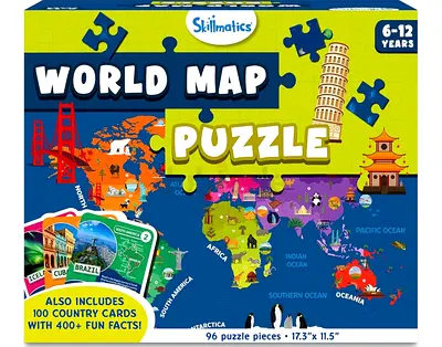 World Map Puzzle (96 pieces) - Skillmatics, Ages 6-12