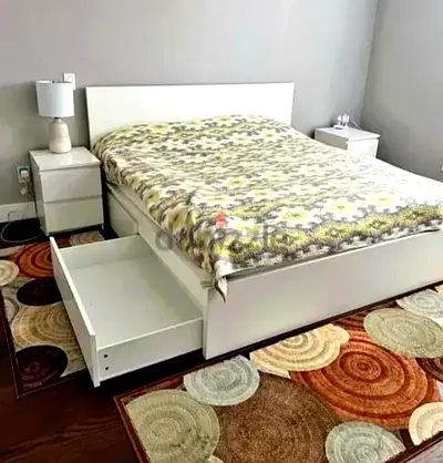 Ikea king size bed with mattress and storage drawers