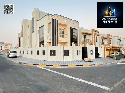 Modern corner villa with a roof terrace and spacious yard in Al Zahia, Ajman | 100% freehold ownership next to Safeer Mall, 4 master bedrooms, near Ex