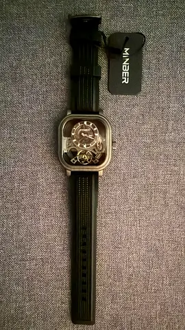MINBER Mechanical Style Men's Square Watch with Black Rubber Strap