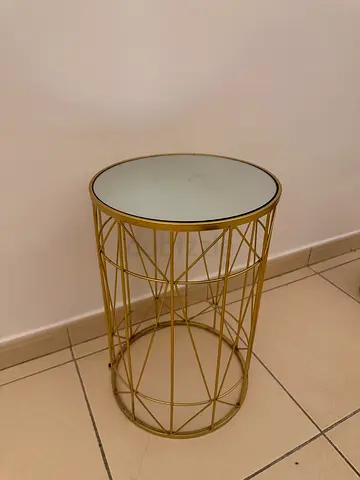 Gold metal side table with mirrored top - compact accent table