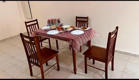 Solid Wood Dining Table with 4 Chairs - Classic Design