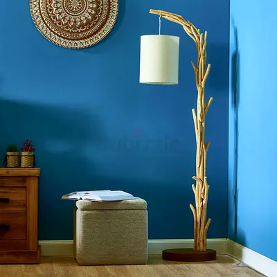 Handcrafted Driftwood Floor Lamp with Fabric Shade - Natural Rustic Style 161cm