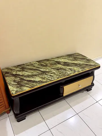 Wooden TV Console or table with Green Marble Top