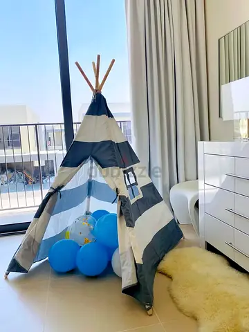 Children's Striped Teepee Play Tent with Wooden Poles