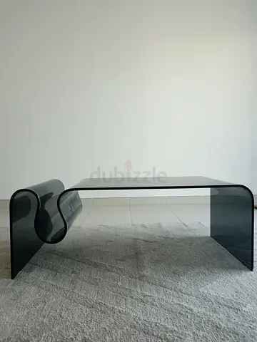Modern Smoke Grey Acrylic Coffee Table with Magazine Rack