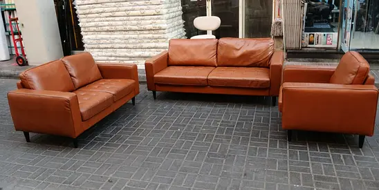 3-piece Brown Leather Sofa Set — 3-seater, 2-seater and Armchair
