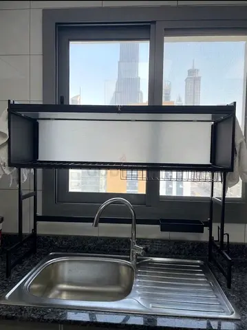 Over-Sink Dish Drying Rack with Cabinet Door - Black Stainless Steel