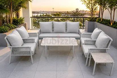 Outdoor 6-seater lounge sofa set with coffee table - light grey