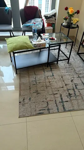 Light grey modern abstract area rug — good condition