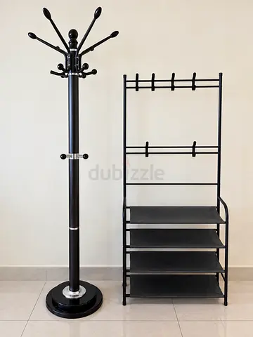 Black Metal Coat Rack and Shoe Rack Organizer set - Good Condition