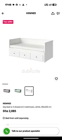 IKEA HEMNES Daybed with 3 Drawers (fits 80x200 cm) with mattress - White