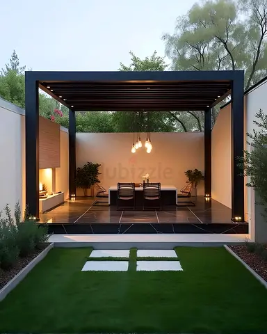 Modern Black Aluminum Pergola Gazebo with Integrated Lighting