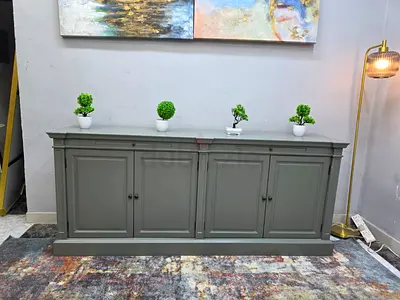 Grey 4-Door Sideboard / Storage Cabinet - Solid Wood Finish