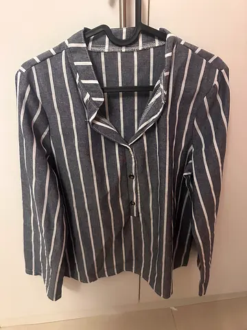 Grey and white striped long-sleeve casual shirt (men's) - excellent condition