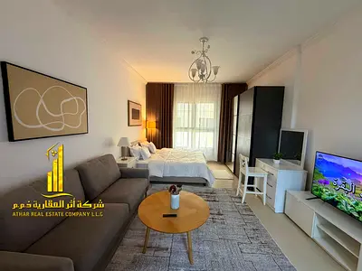 Luxury studio apartment, first occupancy, with a separate kitchen and open view. Fully furnished. ✨ Ajman, Jasmine Towers. For monthly rent.