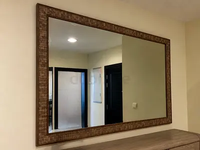 Large Decorative Wall Mirror with Mosaic Wooden Frame