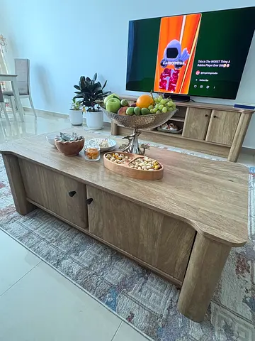 Solid Wood Coffee Table with Storage - Light Oak Finish