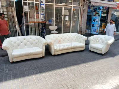 Cream Leather 3-Piece Sofa Set (2-seater, 3-seater & Armchair) - Good Condition