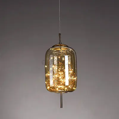 Modern Hanging Glass Pendant Light with Warm LED Fairy Lights
