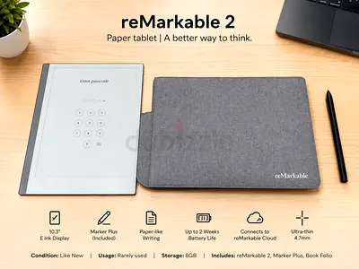reMarkable 2 e-ink Tablet with Marker Plus and Book Folio - Like New