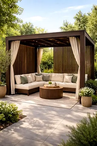 Modern Outdoor Gazebo with Sectional Sofa and Coffee Table Set
