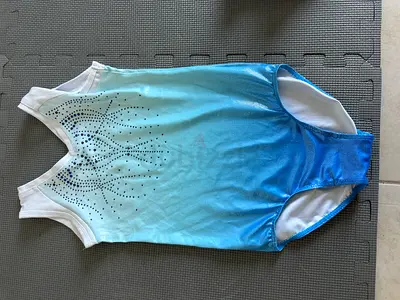 Girls blue gradient gymnastics leotard with rhinestones - size approx 8-10