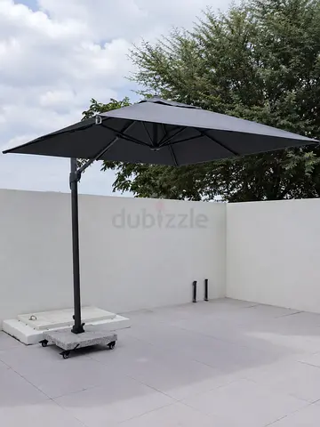 Large Cantilever Patio Parasol Umbrella - Grey, Free-Standing Base 3×4m